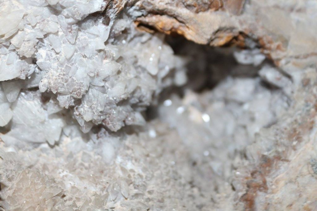 Glittering calcite crystals in Jewel Cave