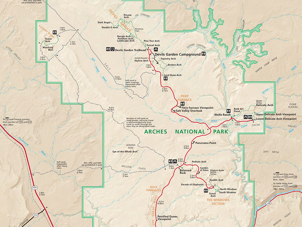 arches national park map