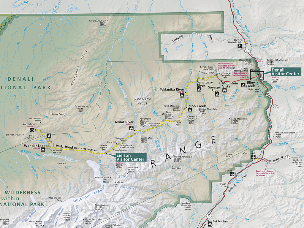 A cropped map of Denali National Park