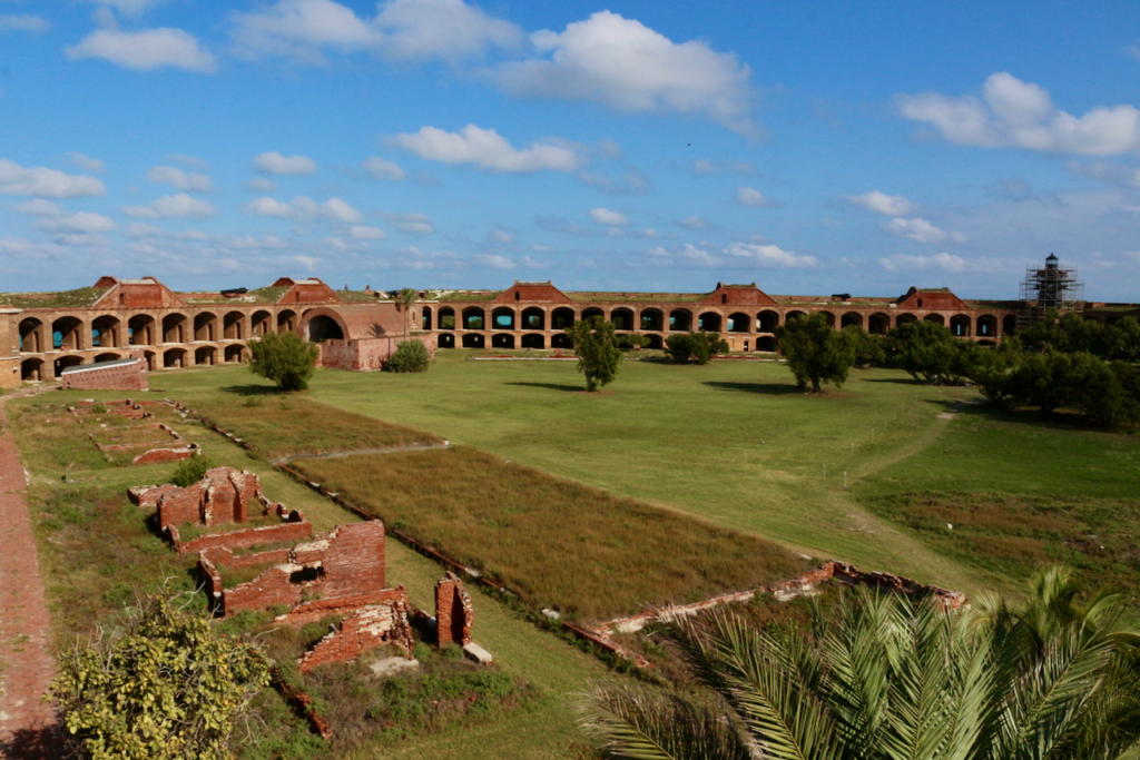 Camping at Dry Tortugas National Park: Everything You Need to Know 10 An overview of the center courtyard at Fort Jefferson from the roof, seen while camping at Dry Tortugas National Park