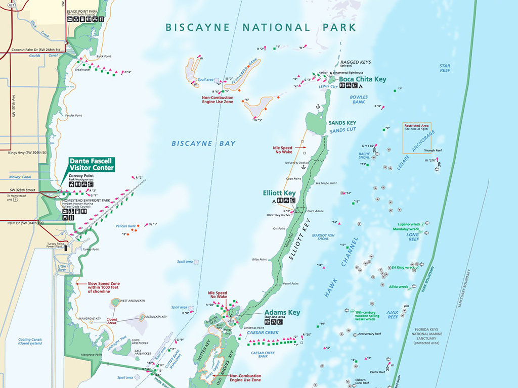 A cropped map of Biscayne National Park