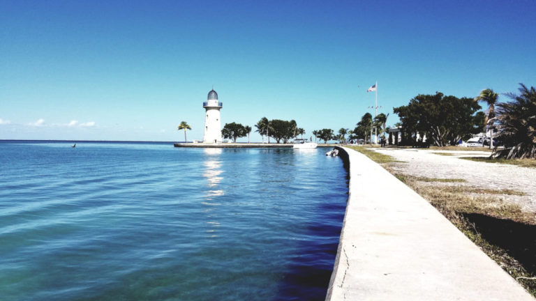 A white pathway leads to a lighthouse on Boca Chita Key, taken when visiting Biscayne National Park