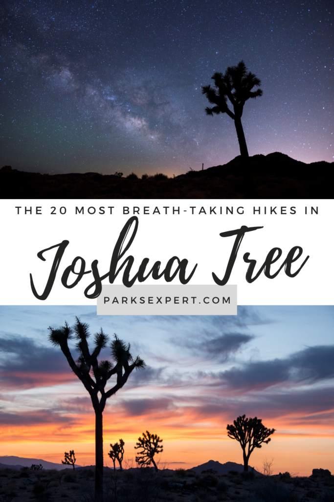 The 20 Best Hikes in Joshua Tree National Park That Will Blow Your Mind 30 Joshua trees, jumbo rocks, mountain summits, abandoned mines, and more are included in the 20 best hikes in Joshua Tree. Download the free checklist here! | Best Hikes in Joshua Tree National Park | #hiking #joshuatree #nationalparks #california
