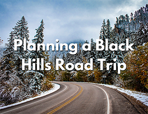 Jewel Cave National Monument 3 An image of a paved road through snowy trees. Over the image, white text with a black shadow reads "Planning a Black Hills Road Trip"