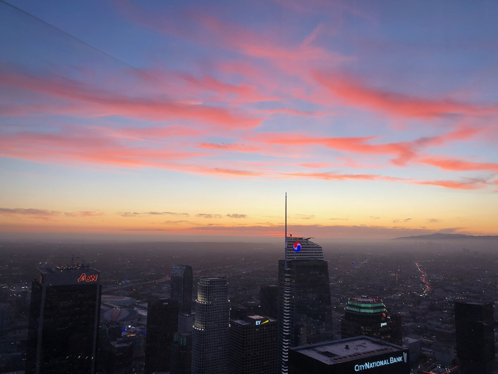 11-Day Southern California Road Trip: The Ultimate Itinerary 4 The sunset casts a pink glow over Los Angeles, seen on a southern California road trip
