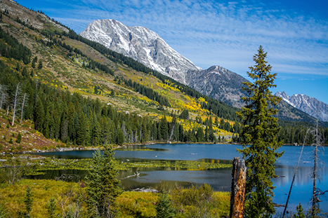 Best Hikes in Grand Teton: The 14 Best Long Day Hikes and Multi-Day Hikes in Grand Teton National Park 31 A blue lake below tall snow-capped peaks. Jenny Lake is one of the best hikes in Grand Teton National Park.