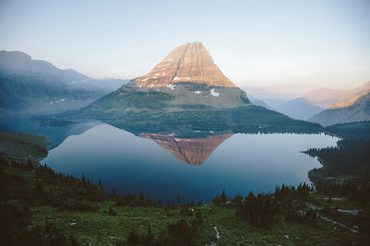 Hidden Lake and Bearhat, a must on any Glacier National Park itinerary, in a hazy fog