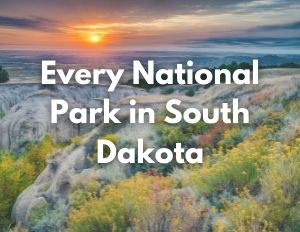Jewel Cave National Monument 4 An image of the sun shining above a canyon with white text over the image that says "every national park in South Dakota"