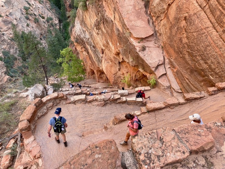 Perilous But Worth It: How to Safely Conquer the Angels Landing Hike in Zion National Park 33 Birdseye view of switchbacks on a cliffside on the Angels Landing hike