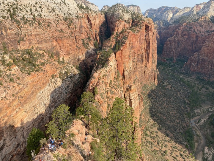 Perilous But Worth It: How to Safely Conquer the Angels Landing Hike in Zion National Park 41 A group of hikers on a narrow ledge on the Angels Landing hike
