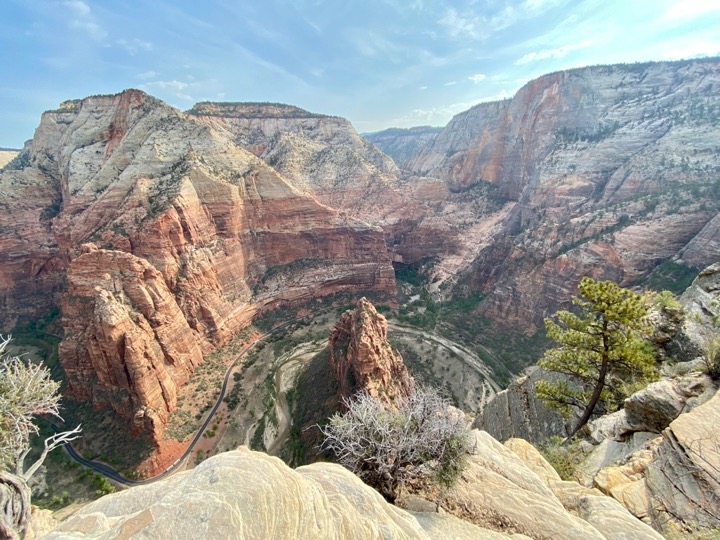 Perilous But Worth It: How to Safely Conquer the Angels Landing Hike in Zion National Park 37 A view of Big Bend in Zion National Park from the summit of Angels Landing