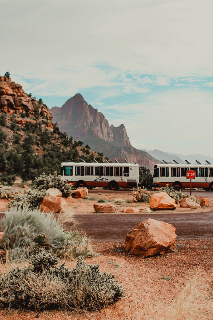 One Day in Zion: 4 Ways to Spend an Epic 24 Hours in Zion National Park 24 A shuttle with "Zion" on the side travels down a paved road