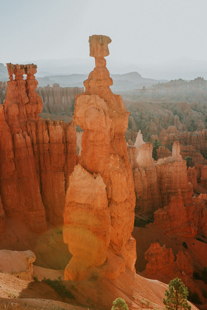 20 Fun Things to Do in Bryce Canyon National Park 17 A hazy view of Thor's Hammer, one of the best things to see in Bryce Canyon