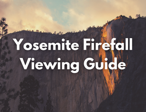 Yosemite National Park 6 An image of a waterfall glowing red as if it is on fire. Text over the image reads, "Yosemite Firefall Viewing Guide"