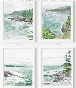 A set of 4 Acadia National Park art pieces