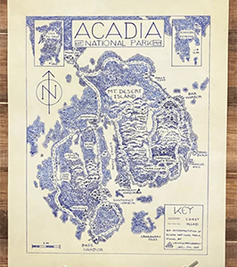 A hand-drawn map of Acadia National Park