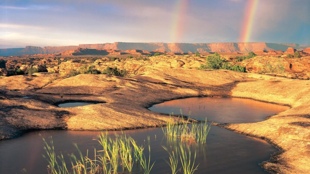 The 15 Best Hikes in Canyonlands National Park: A Comprehensive Guide 47 Two rainbows in a stormy sky above a canyon