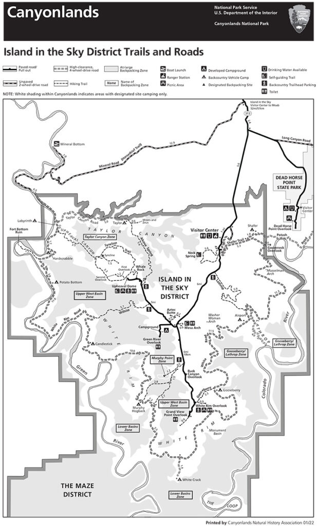 The 15 Best Hikes in Canyonlands National Park: A Comprehensive Guide 25 A map of hiking trails in Canyonlands, Island in the Sky District