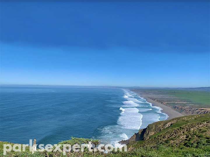 Alamere Falls Hike: The Ultimate Guide for Hiking to One of California’s Bucket-List Waterfalls 5 Ocean waves crash onto sand, seen from a viewpoint above the Pacific coast