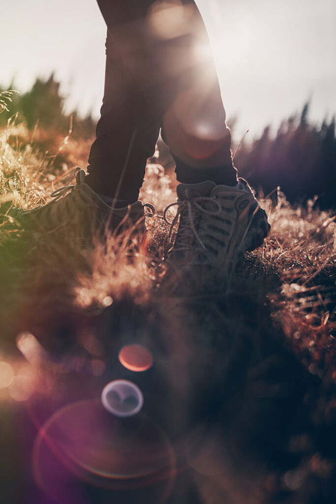 11 Hiking Safety Tips for Your Next Trail Adventure 13 A hiker walks on a trail through the grass
