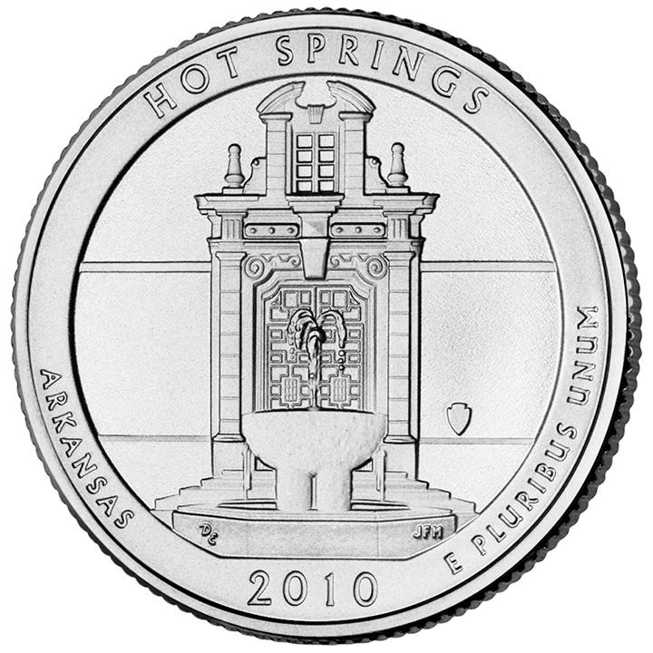 56 National Park Quarters List (With Pictures!) 8 A national park quarter for Hot Springs with an entrance to a bath house