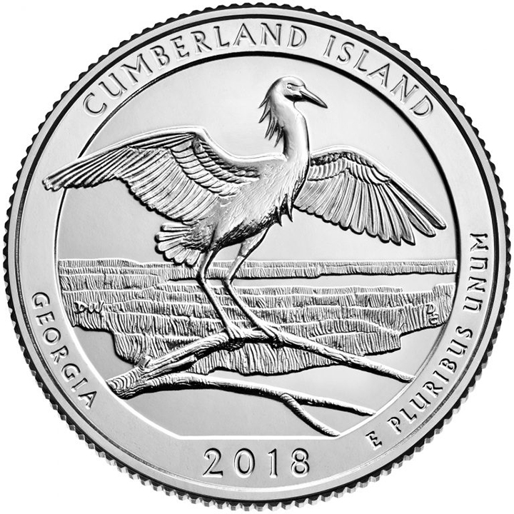56 National Park Quarters List (With Pictures!) 15 A national park quarter for Cumberland Island with a bird stretching its wings