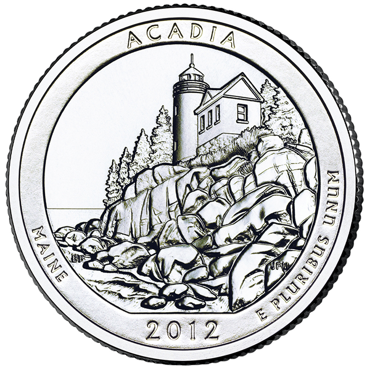 56 National Park Quarters List (With Pictures!) 25 A national park quarter for Acadia with a lighthouse on a rocky shoreline