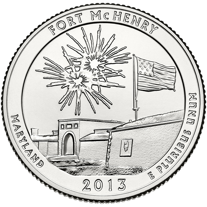 56 National Park Quarters List (With Pictures!) 26 A national park quarter for Fort McHenry with a seaside fort under attack