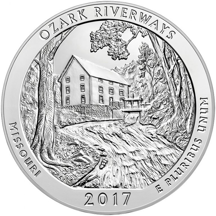 56 National Park Quarters List (With Pictures!) 31 A national park quarter for Ozark with a mill on a river
