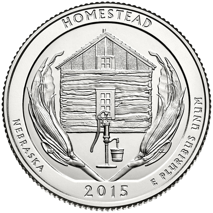 56 National Park Quarters List (With Pictures!) 33 A national park quarter for Homestead with a well in front of a wooden home