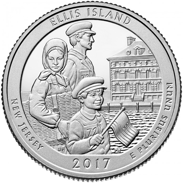 56 National Park Quarters List (With Pictures!) 36 A national park quarter for Ellis Island with immigrants entering the facility