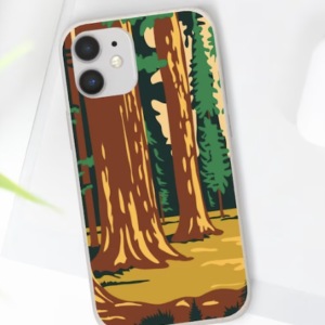 An image of giant trees on the back of a phone case