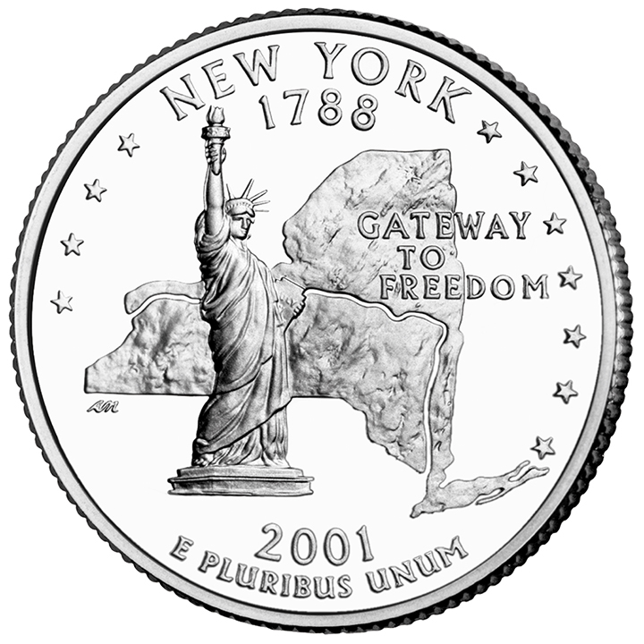 56 National Park Quarters List (With Pictures!) 68 A coin titled New York features the Statue of Liberty in front of the state