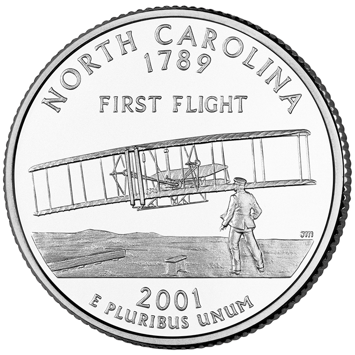 56 National Park Quarters List (With Pictures!) 69 A coin titled North Carolina features the Wright brothers flying their first plane on the beaches of the state
