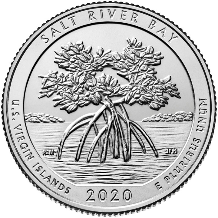 56 National Park Quarters List (With Pictures!) 52 A national park quarter for Salt River Bay with mangroves growing out of the water