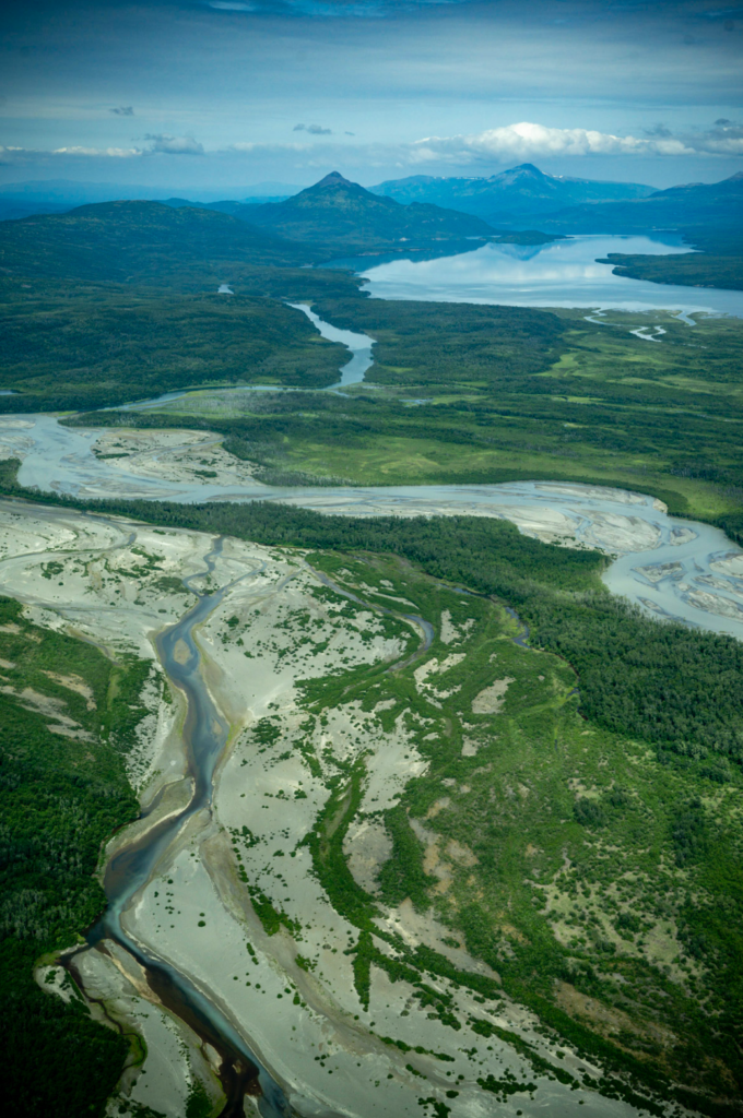 The 13 Best Things to Do in Katmai National Park: Bears and Volcanoes Galore 22 Aerial views of a braided rivers and grassy tundra from an airplane