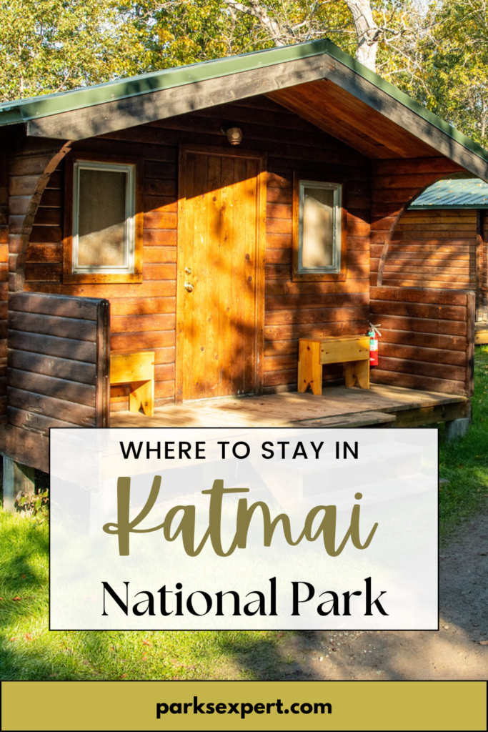 Where to Stay in Katmai National Park: Lodging, Campgrounds, and Backpacking 26 Pin with photos of brown bears and text: Where to Stay in Katmai National Park