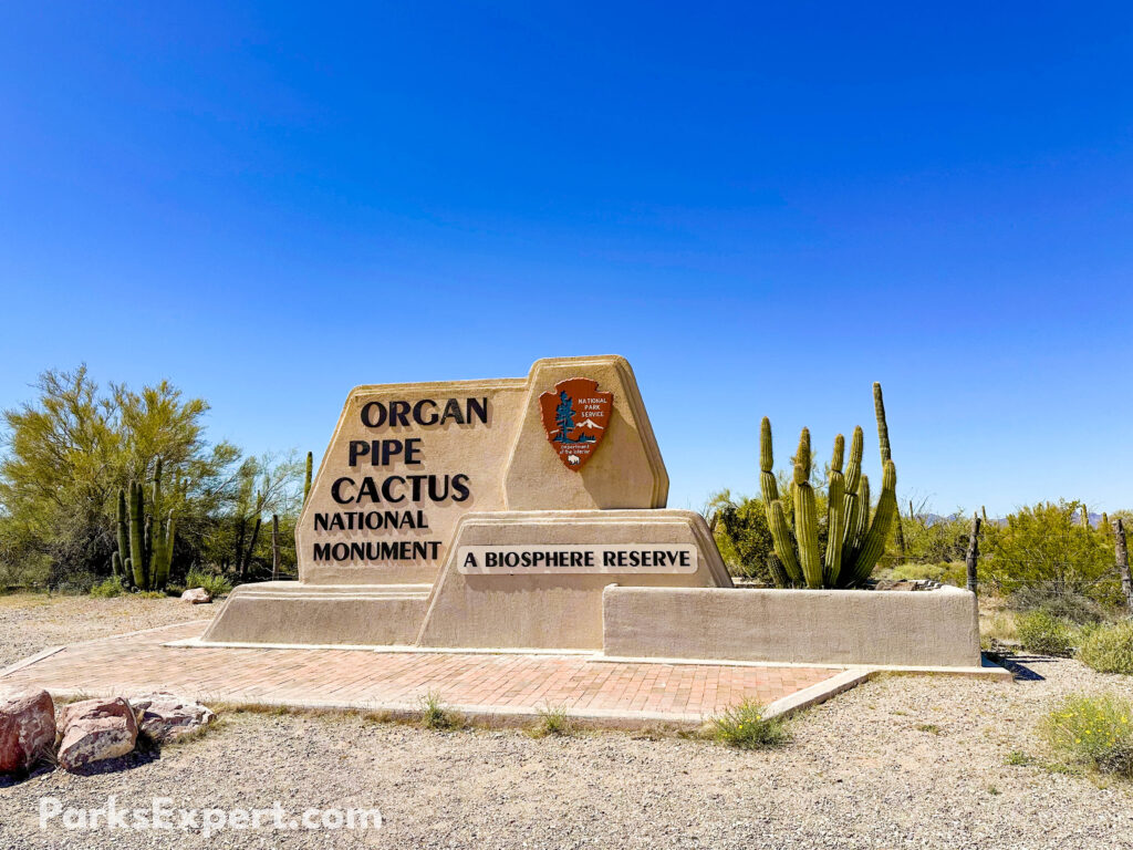 The Top 10 Best Things to Do in Organ Pipe Cactus National Monument 29 An adobe tan sign welcoming visitors to Organ Pipe Cactus National Monument