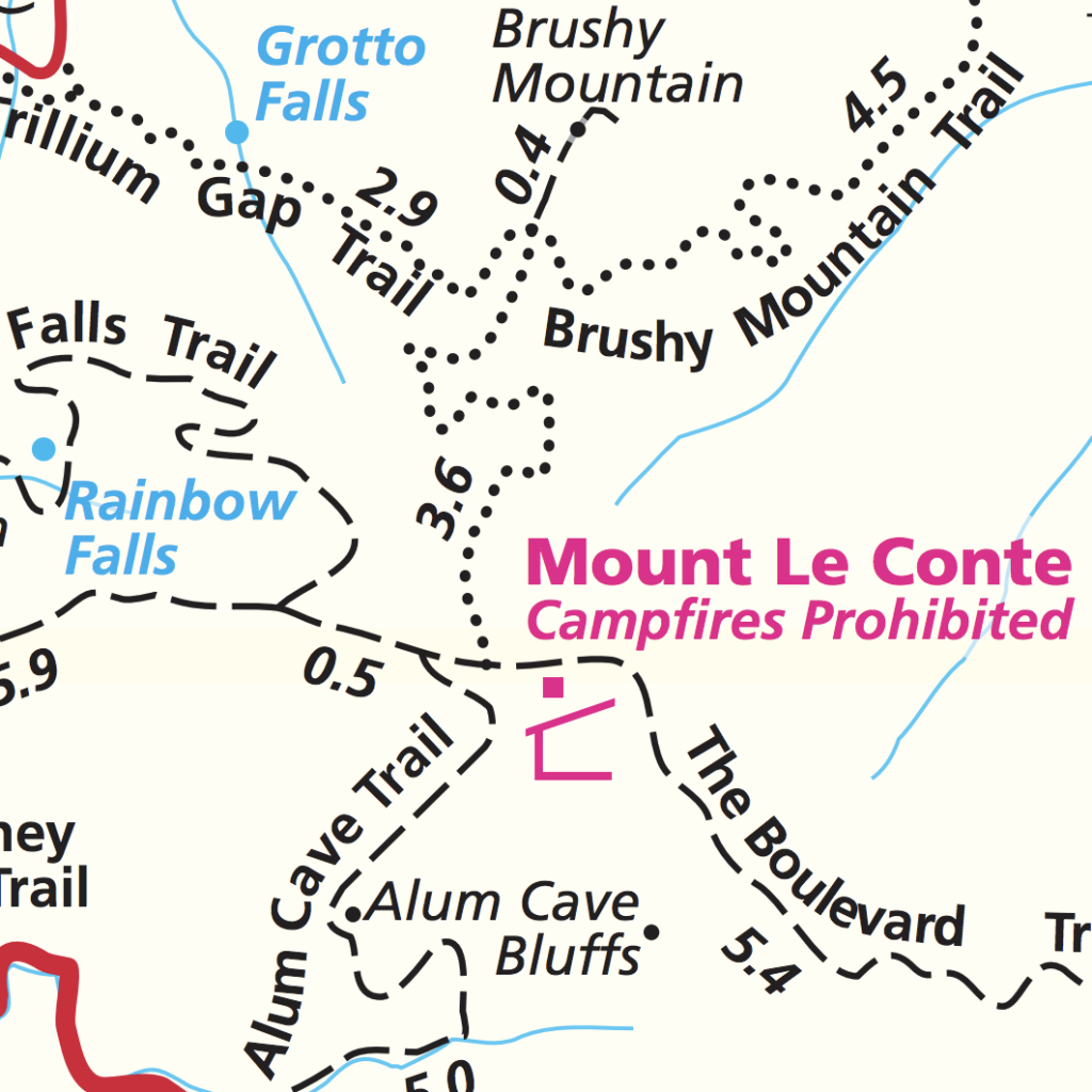 Hiking Alum Cave Trail in Great Smoky Mountains National Park 7 A map of various trails in Great Smoky Mountains National Park zoomed in on Alum Cave Trail