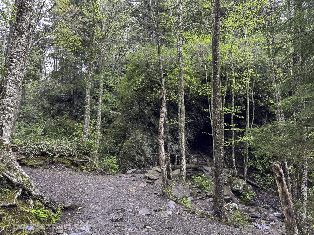 Hiking Alum Cave Trail in Great Smoky Mountains National Park 13 A packed down trail leads to a set of stairs that ascend into a dark tunnel known as Arch Rock