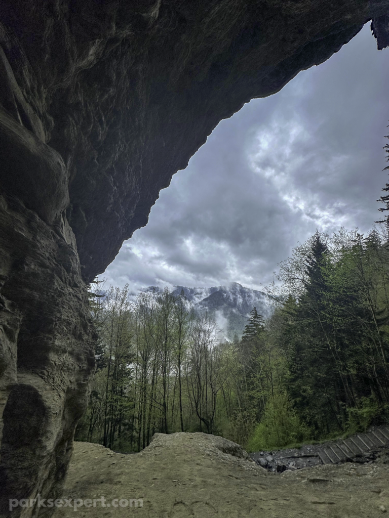 Hiking Alum Cave Trail in Great Smoky Mountains National Park 20 Views of mountains beyond from below the bluffs of Alum Cave Trail