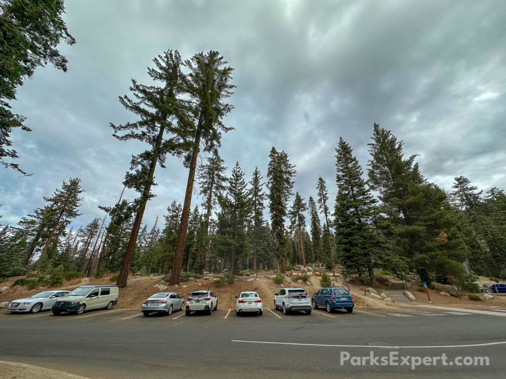 Hiking the General Sherman Tree Trail in Sequoia National Park: How to See the World's Largest Tree 4 Cars parked in the main lot for the General Sherman Tree
