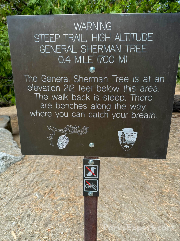 Hiking the General Sherman Tree Trail in Sequoia National Park: How to See the World's Largest Tree 9 The General Sherman Tree Trailhead sign with trail information such as distance and no bicycles allowed