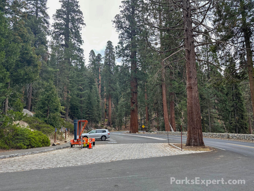 Hiking the General Sherman Tree Trail in Sequoia National Park: How to See the World's Largest Tree 5 Cars parked in the accessible lot for the General Sherman Tree